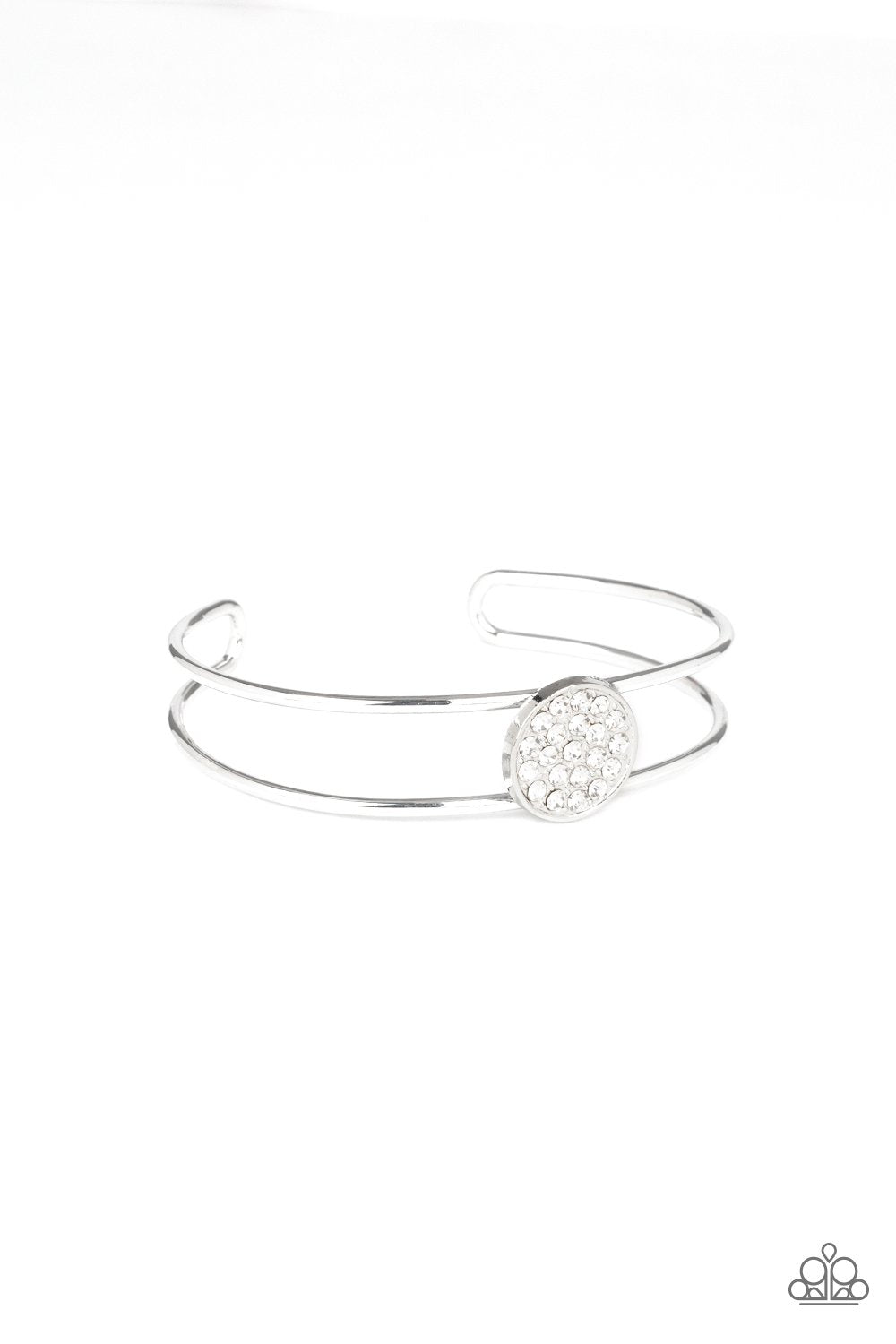 Dial Up The Dazzle - White Rhinestones - Silver Cuff Bracelet