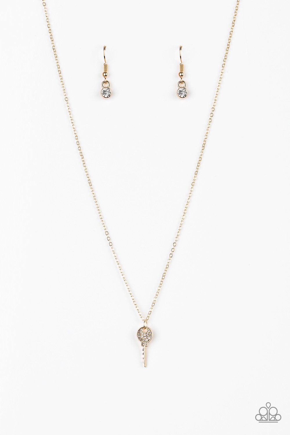 Key Figure - Gold - White Rhinestones - Necklace & Earrings