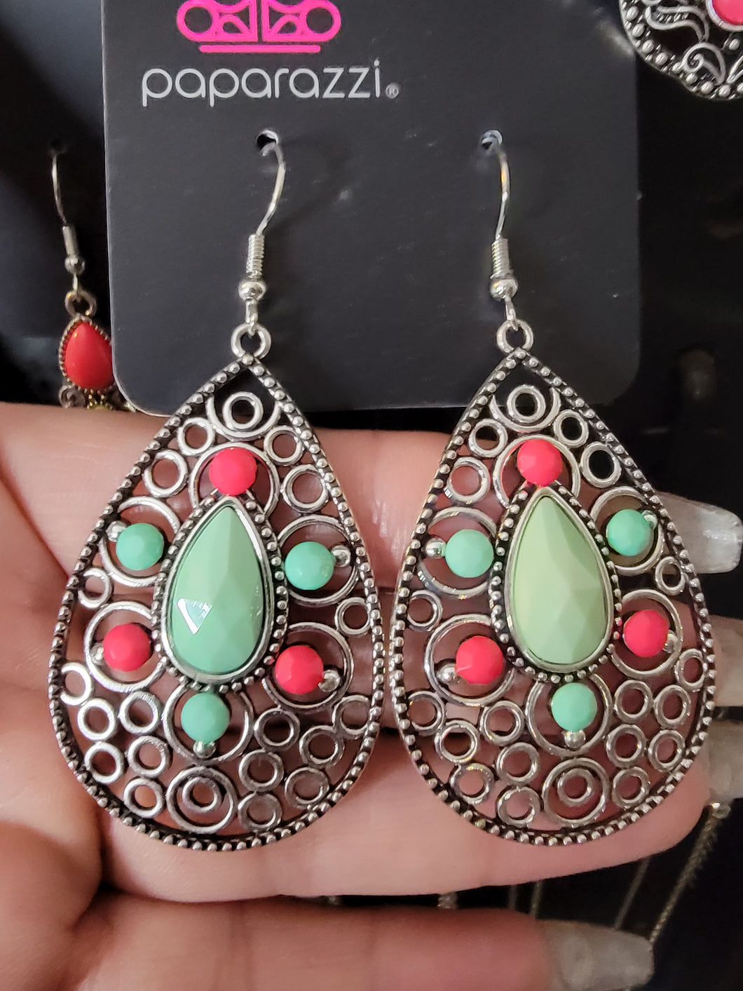Green and Red Bead Earrings