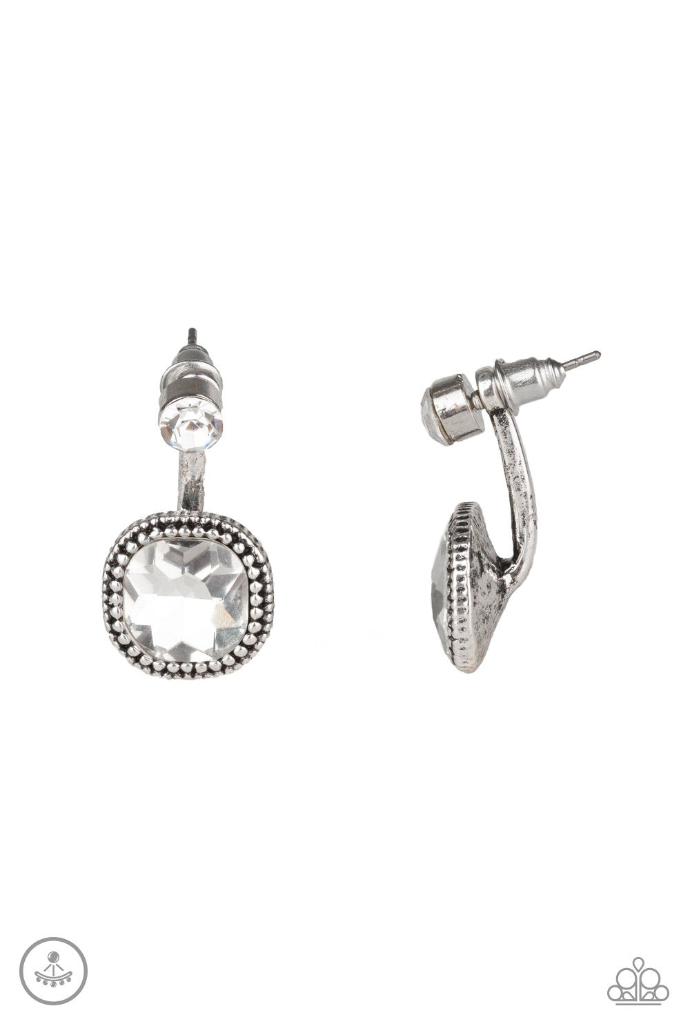 CELEBRITY CACHE - WHITE GEM SILVER JACKET EARRING - PAPARAZZI