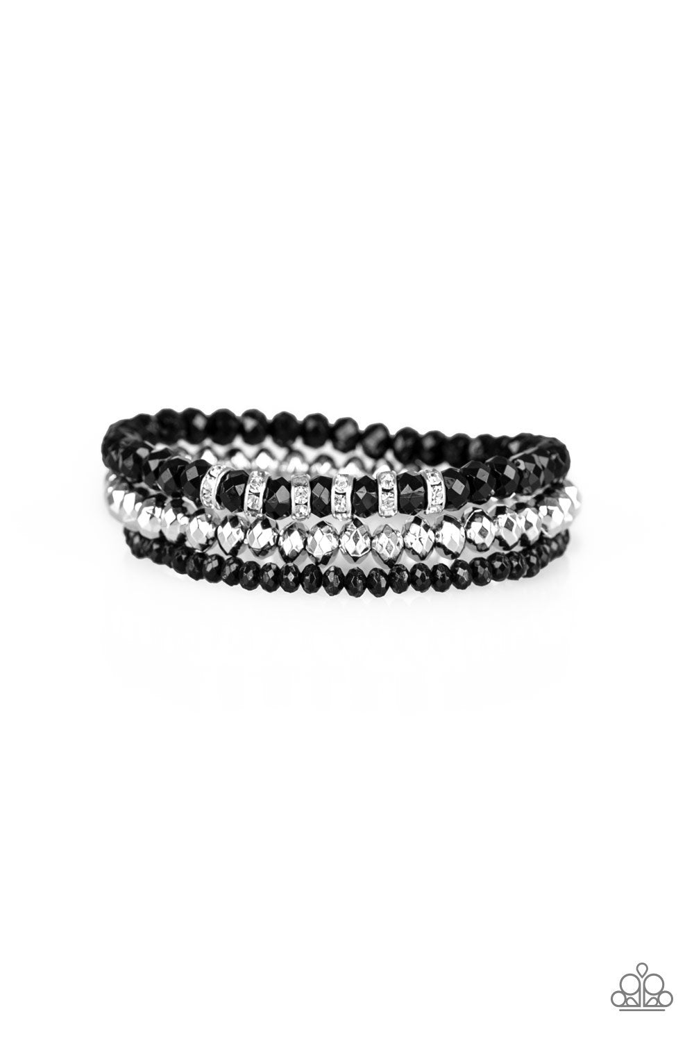 Ideal Idol - Black - White Rhinestones - Set of 3 Stretchy Bracelets