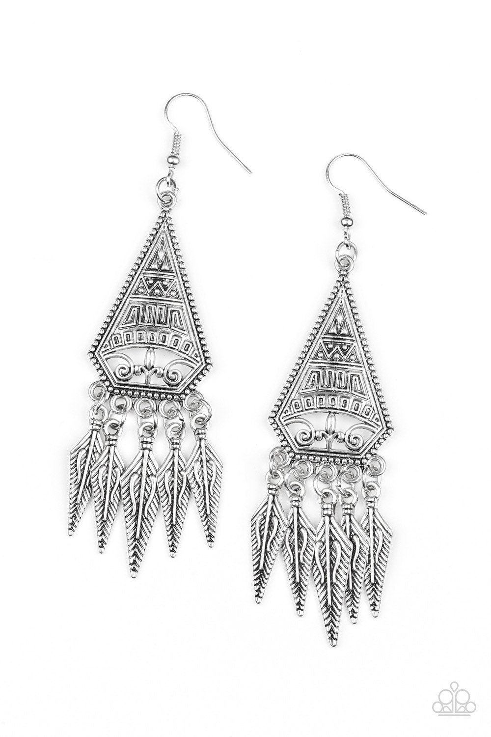Me Oh MAYAN - Silver - Feather Frames - Earrings