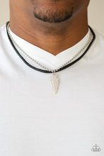 Load image into Gallery viewer, ARROWHEAD ANVIL - PAPARAZZI - SILVER ARROWHEAD BLACK CORD BALL CHAIN URBAN NECKLACE
