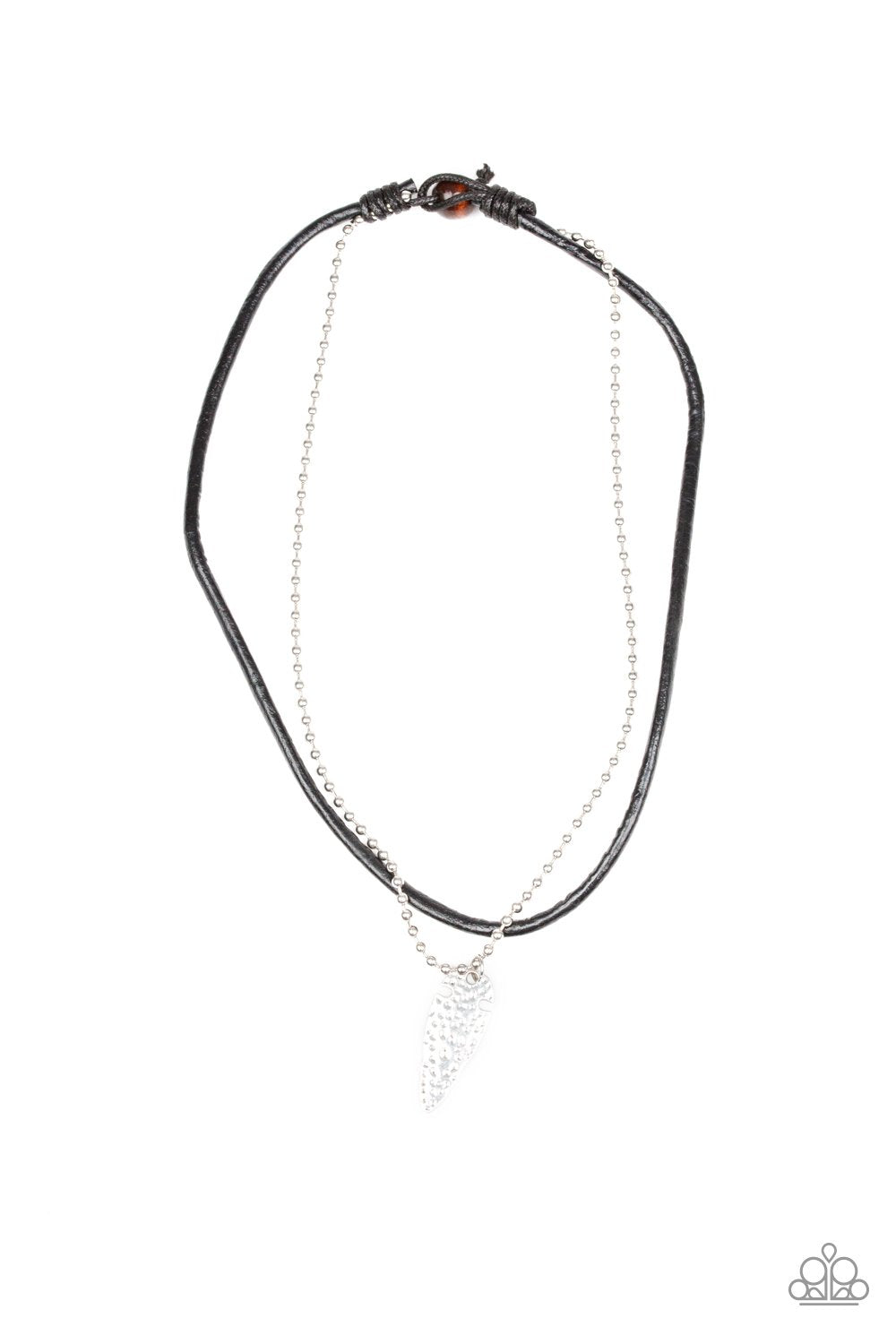 ARROWHEAD ANVIL - PAPARAZZI - SILVER ARROWHEAD BLACK CORD BALL CHAIN URBAN NECKLACE