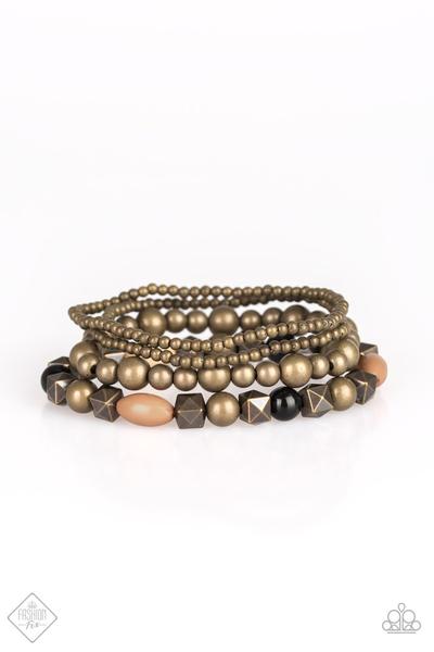 Babe-alicious - Paparazzi - Multi Brass Black and Brown Stretchy Bracelet Fashion Fix Exclusive