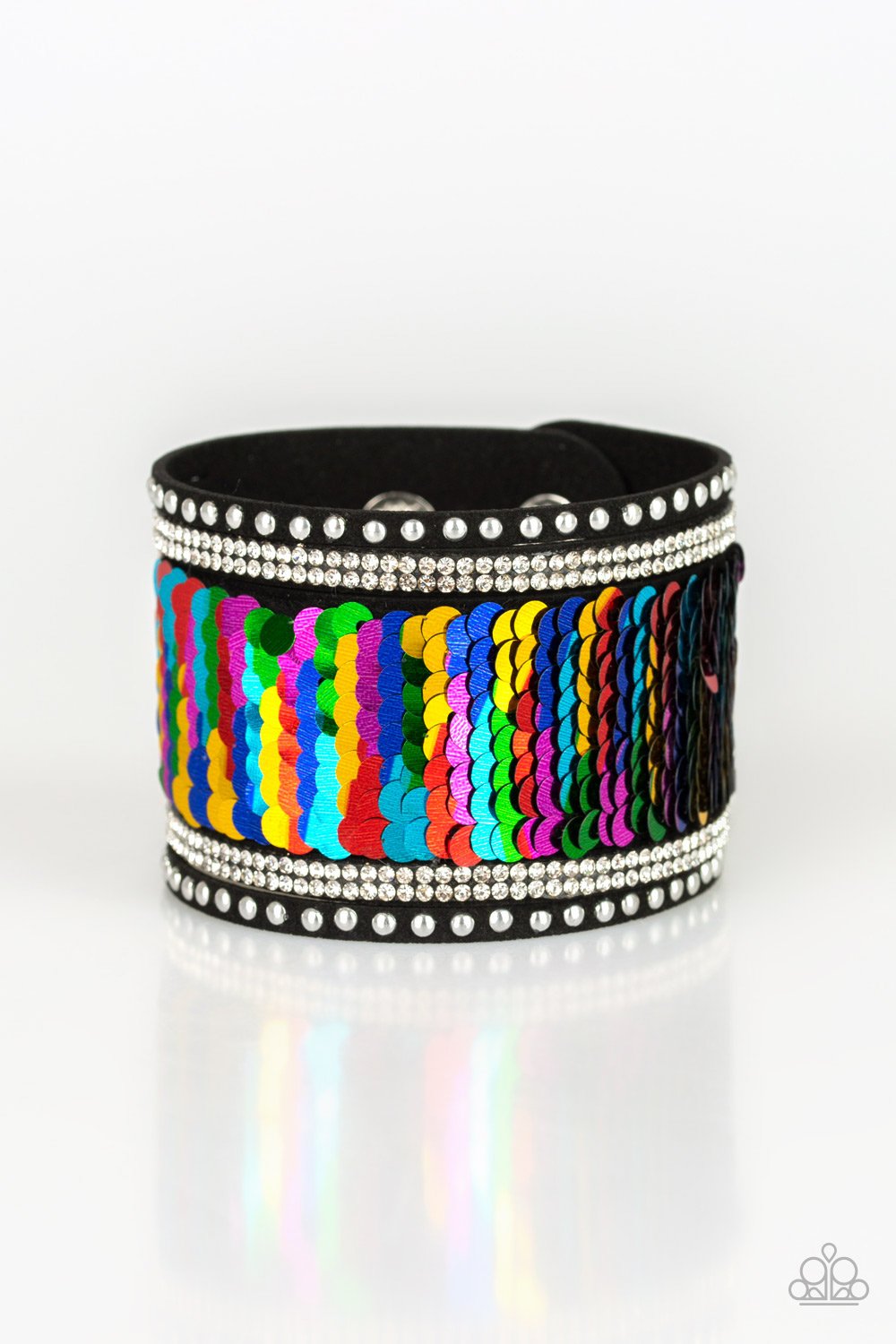 MERMAIDS HAVE MORE FUN - PAPARAZZI - MULTI COLORED SHIMMER SEQUIN BLACK SUEDE WRAP BRACELET