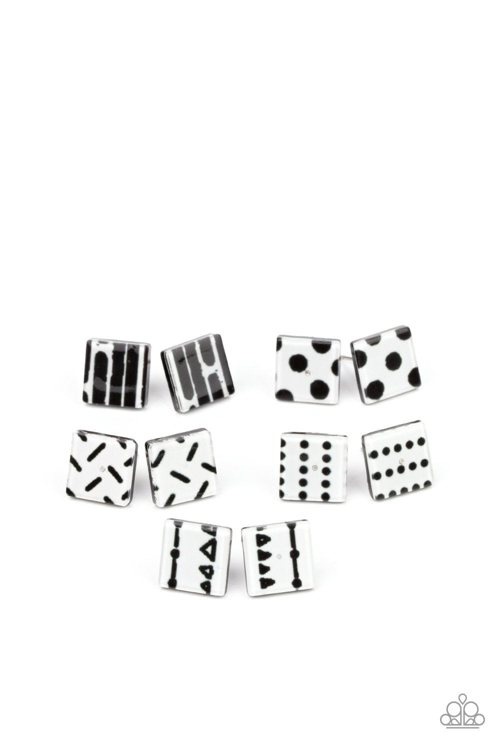 SS Blk/wht Square Earring Set K6