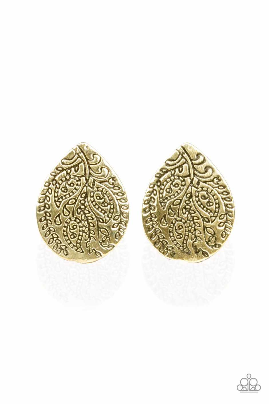 Seasonal Bliss - Paparazzi - Brass Leaf and Paisley Teardrop Post